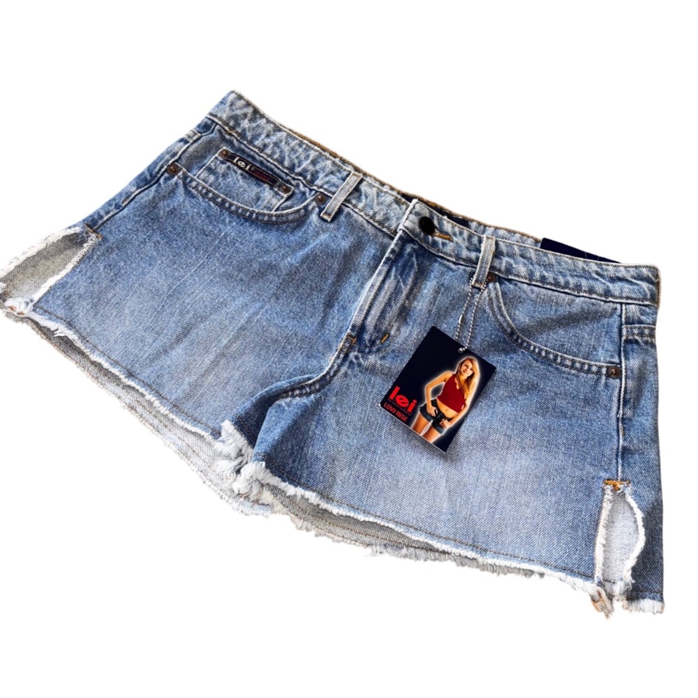 LEI DEADSTOCK Low/Mid Rise Denim Cutoff Shorts Distressed Frayed Lightwash Small